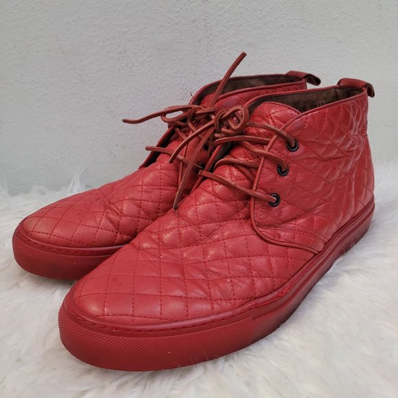 DEL TORO RED LEATHER QUILTED HIGH TOP CHUKKA SNEAKER US MENS 12 HIGH TOP - Picture 4 of 14